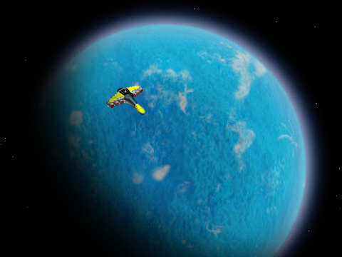 Flying over a large planet.