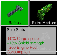 A ship with its core slots installed. The orange text in the tool tip indicates the slot specialization.