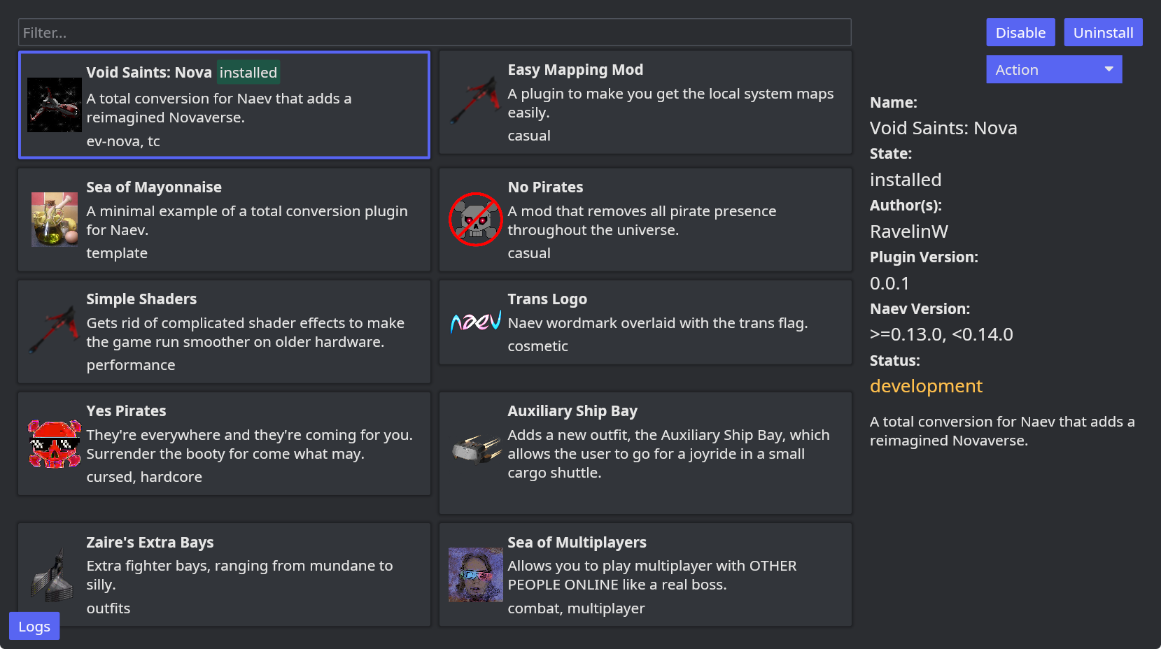 Plugin manager in all its glory at the time of release.